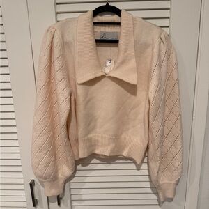Elegant Cream Sweater with Puff Sleeves